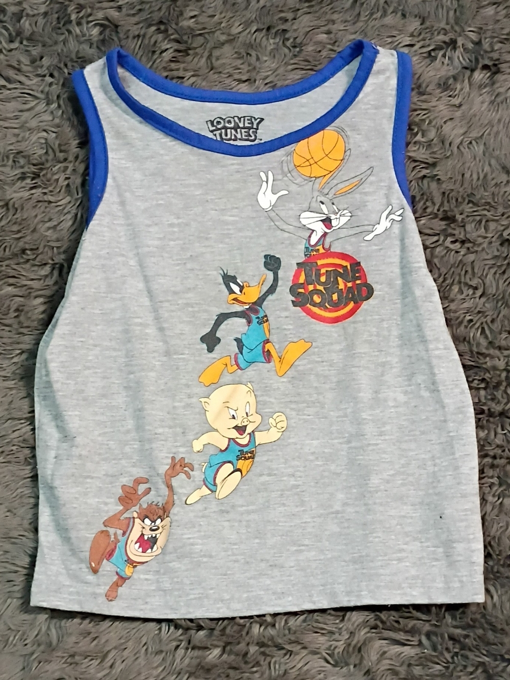 Warner Bros. Grey Tank Top with Blue Trim and Tune Squad Graphic